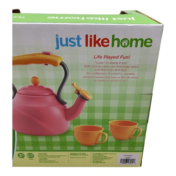 Just Like Home Tea Kettle Toy Set W/ Cups Kids Ages 3+ Pink/Orange Fun Role-Play - Picture 9 of 9